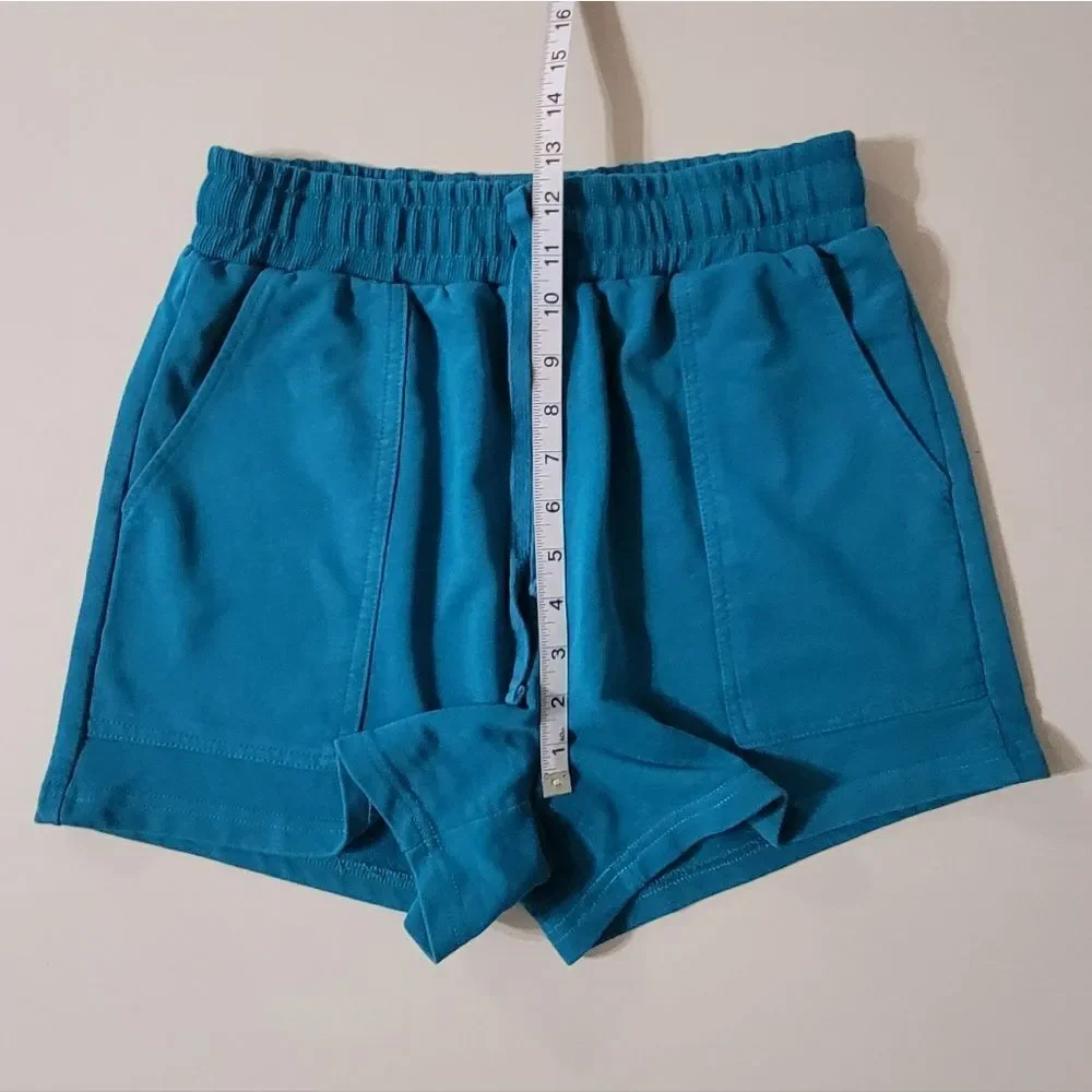 Merokeety Women's Teal Long Sleeve Pullover Top and Shorts Lounge 2-Piece Set